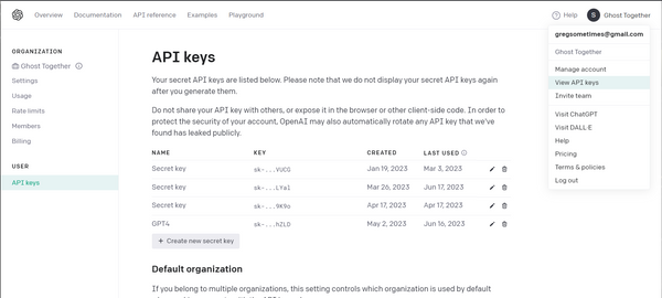 openai dashboard where you can generate your gpt4 API key