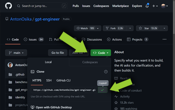 copy gpt engineer github project link