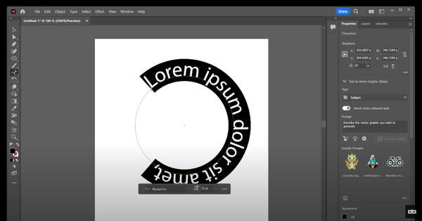 Adding lorem ipsum filler text to the circle in Adobe Illustrator