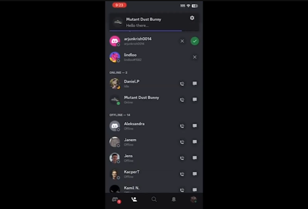 Message received alert on Discord mobile app