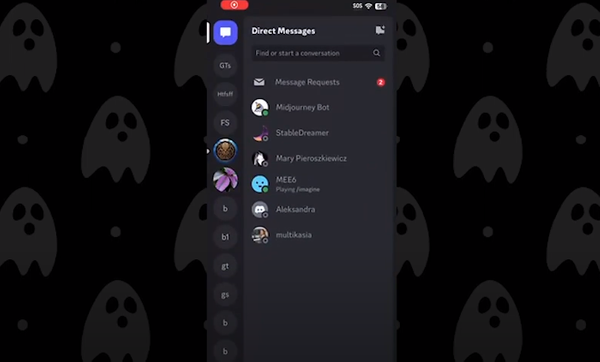 Direct Messages view (Discord mobile app)