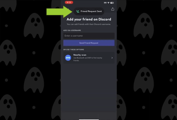 Friend request sent notification on Discord mobile app