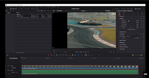 Four cropping sliders in DaVinci Resolve 18