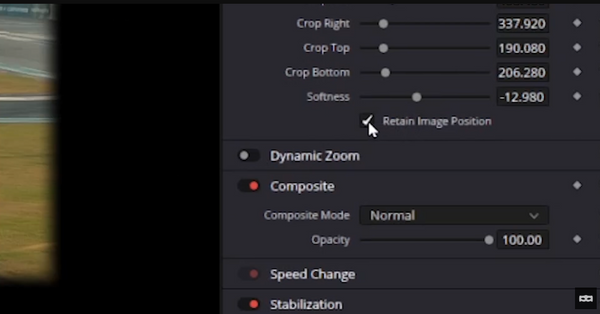 Retaining video position while cropping in DaVinci Resolve 18