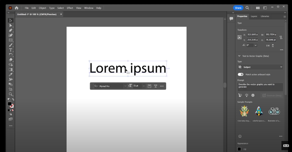 Typing text in Adobe Illustrator