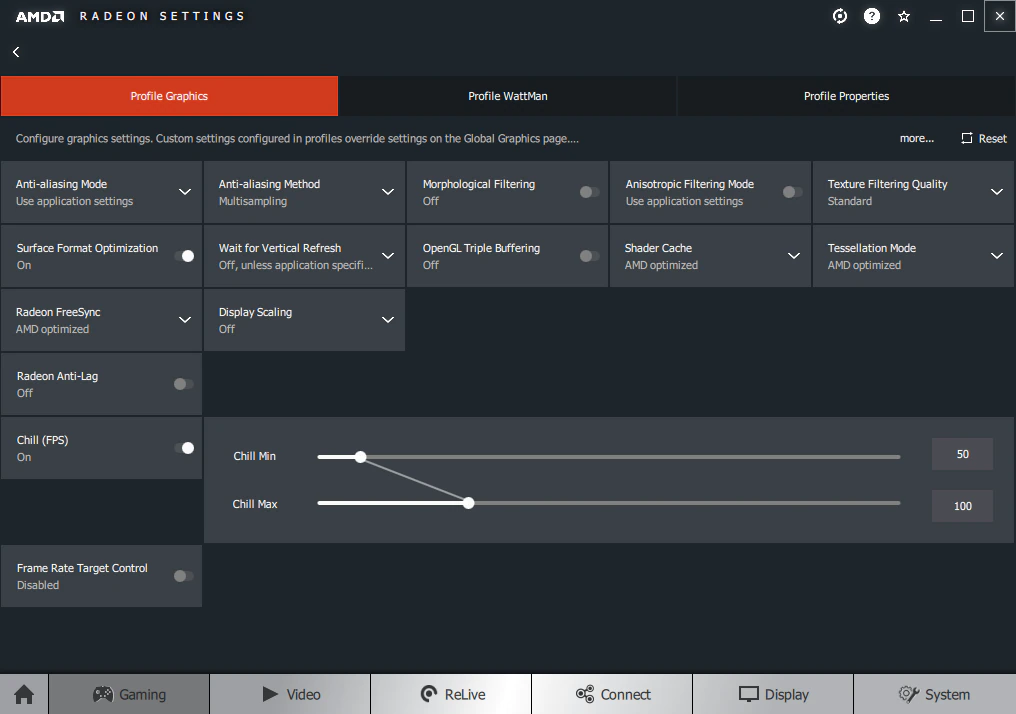 turn chill mode on or off, amd radeon graphics card