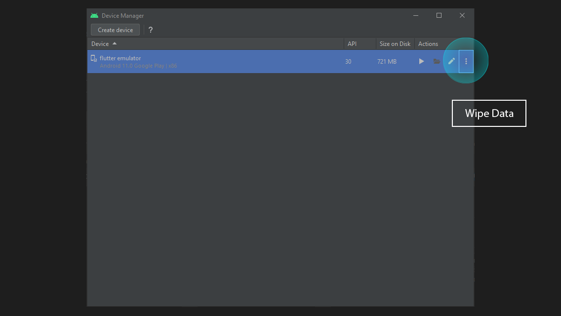 How to Wipe Data from emulator in Android Studio