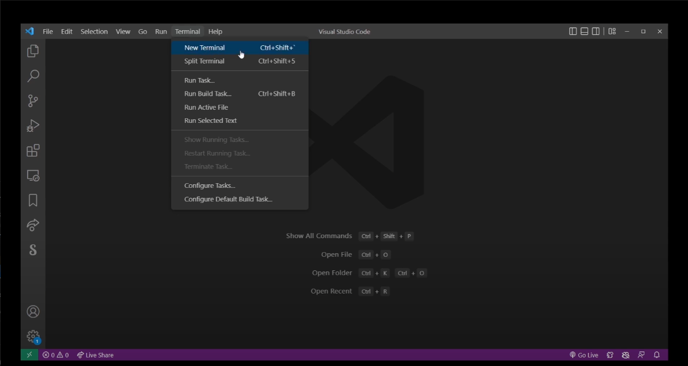 Open new Terminal in VSCode, and check Node version.