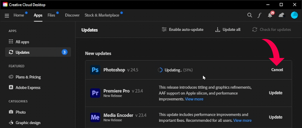 How to upgrade Photoshop Beta to latest version from Adobe Cloud home window.