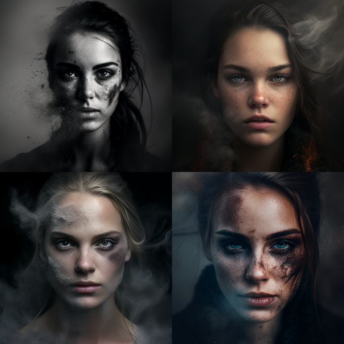 female portraits using a prompt with smoke added