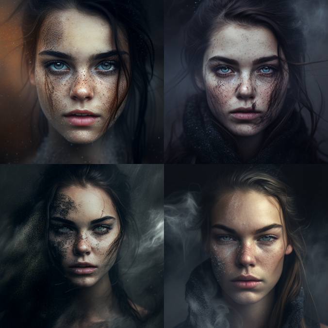 4 portraits using a prompt with smoke