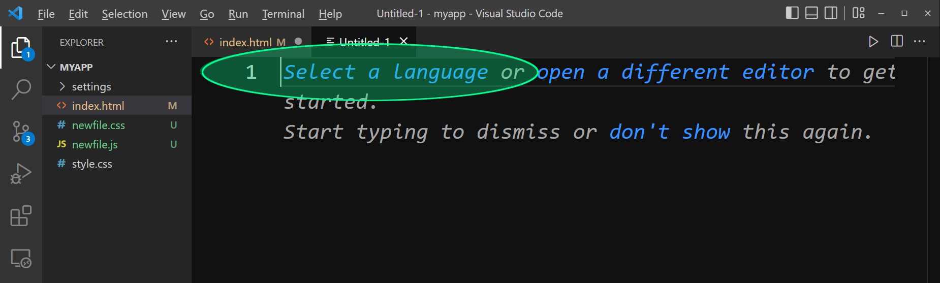 how to create a file and select language in vscode